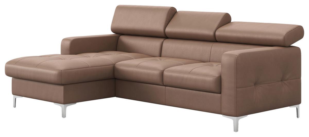 Ecksofa mit Schlaffunktion Sammy Cappuccino Leder - Chromfarben/Cappuccino, Design, Leder (168/227cm) - Livetastic