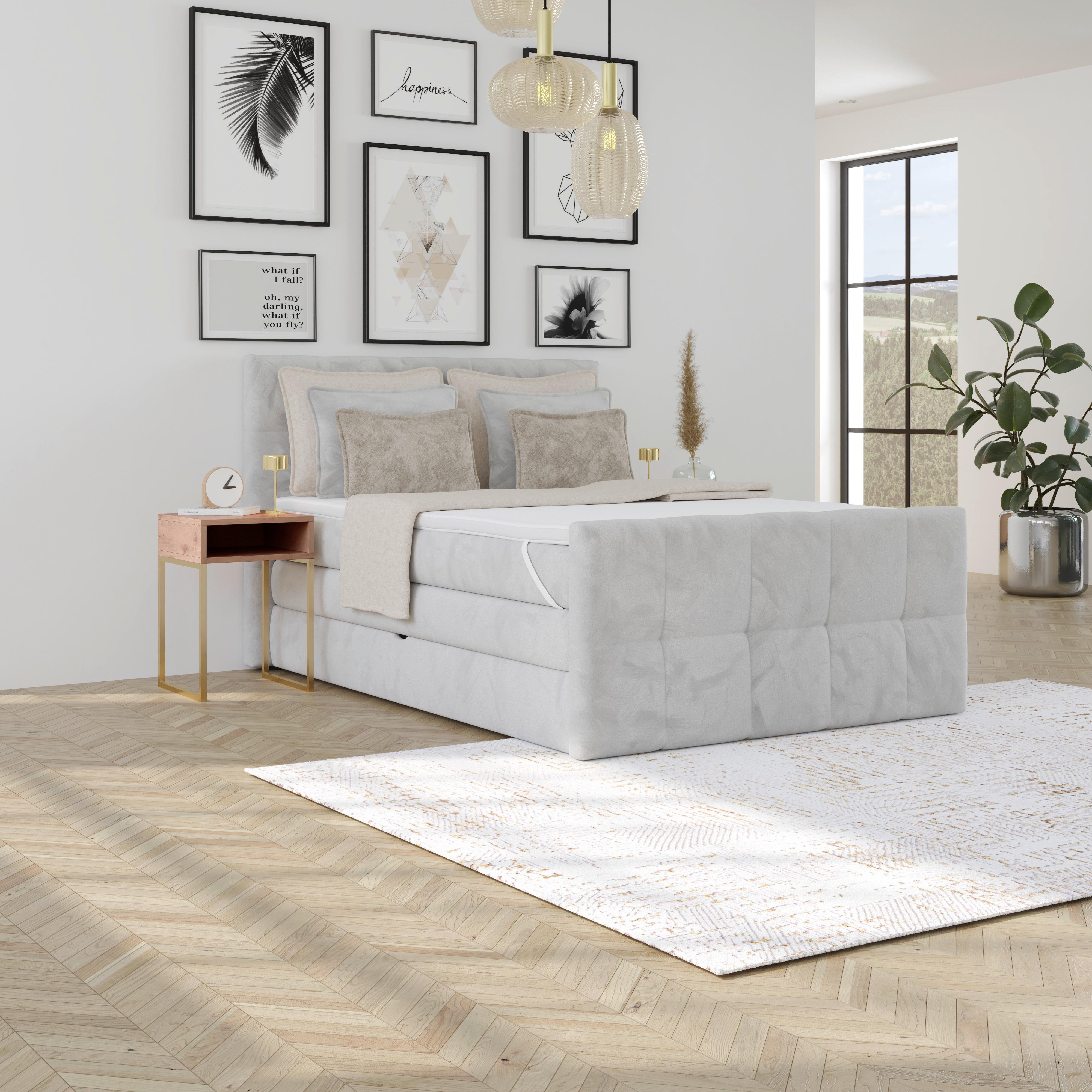 Boxspringbett mit Topper und Bettkasten 140x200 cm Medino - Hellgrau, KONVENTIONELL, Holz/Holzwerkstoff (140/200cm) - Luca Bessoni