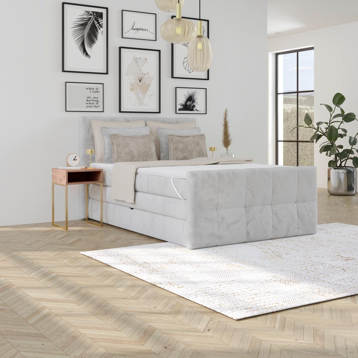Boxspringbett mit Topper und Bettkasten 140x200 cm Medino - Hellgrau, KONVENTIONELL, Holz/Holzwerkstoff (140/200cm) - Luca Bessoni