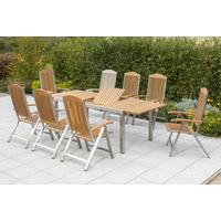 Gartengarnitur 9-Tlg. Keros Holz/Metall - Silberfarben/Akaziefarben, KONVENTIONELL, Holz/Metall - Gardenson