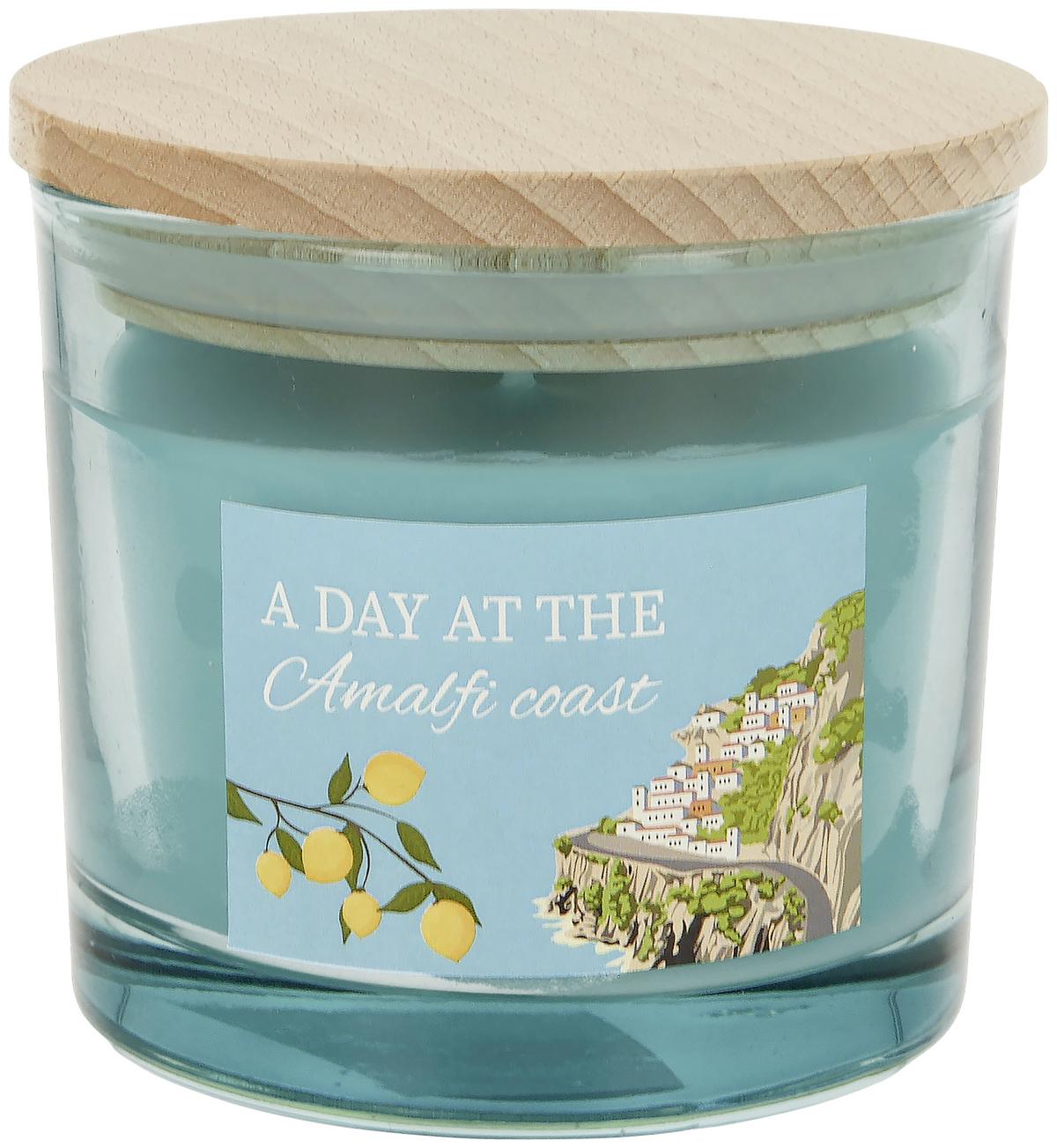 Svíčka ve skle Luke - oranžová/modrá, přírodní materiály/sklo (8/9cm) - Mömax