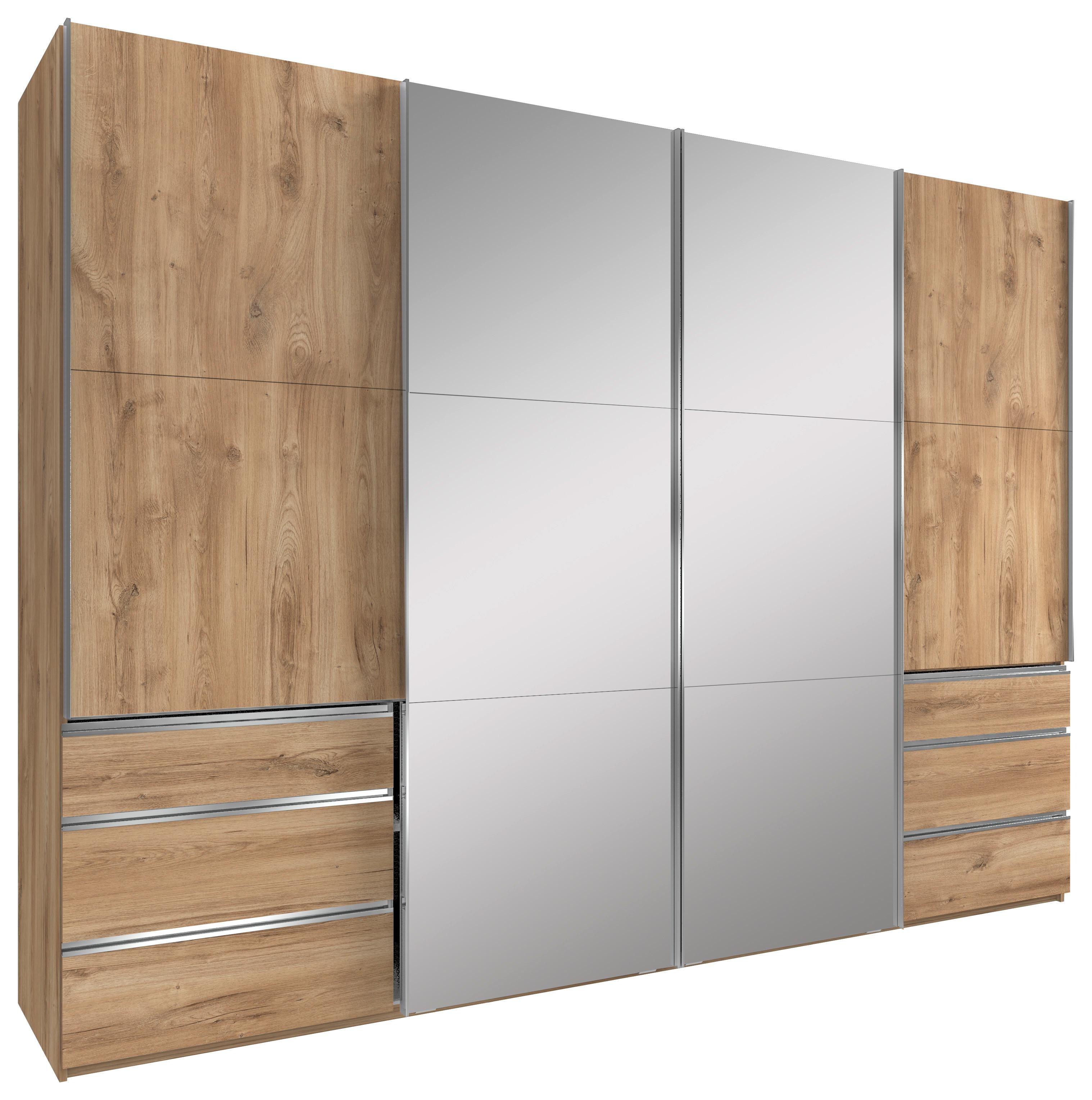 Schwebetürenschrank M. Spiegel + Laden 300cm Level 36a, Eiche - Eichefarben, MODERN, Glas/Holzwerkstoff (300/216/65cm) - Livetastic