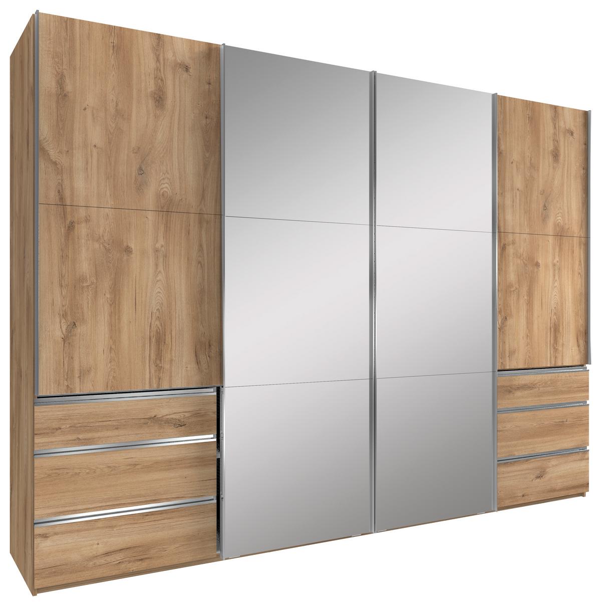 Schwebetürenschrank M. Spiegel + Laden 300cm Level 36a, Eiche - Eichefarben, MODERN, Glas/Holzwerkstoff (300/216/65cm) - Livetastic