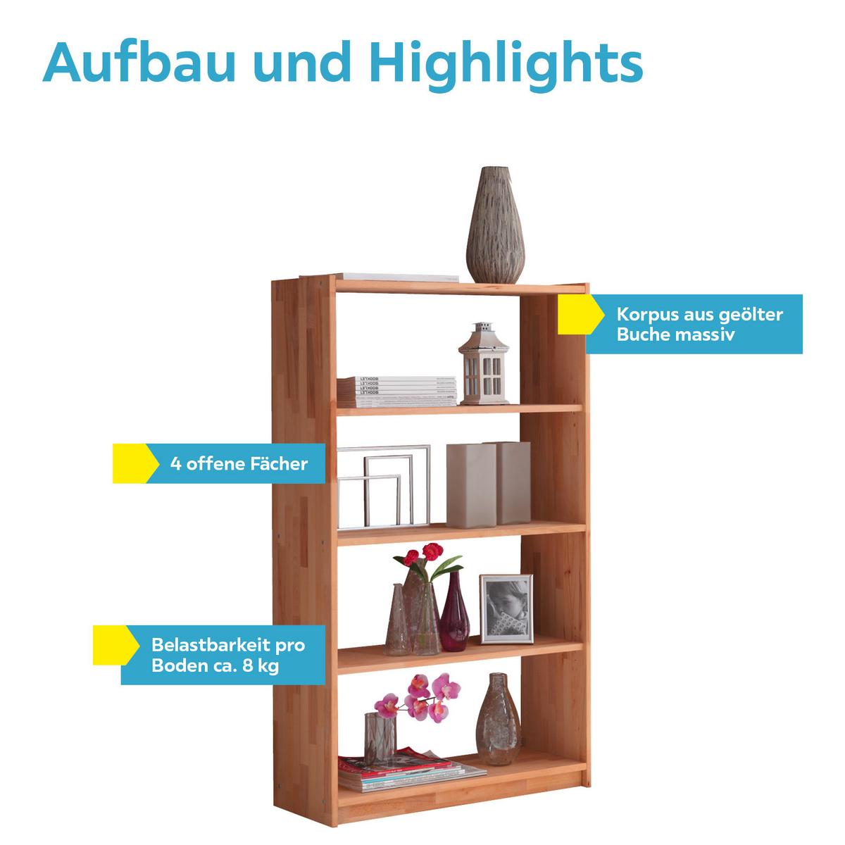 Regal Echtholz Massiv Simon 80 cm Buche - Buchefarben, Basics, Holz (80/145/31cm) - MID.YOU