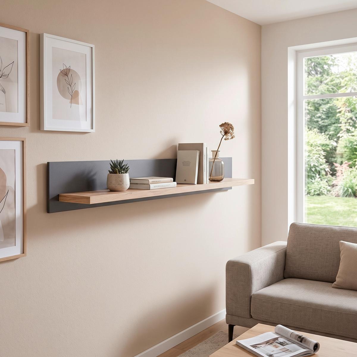 Wandboard Catania Anthrazit/Eiche Dekor B: 150cm - Anthrazit/Eiche Wotan, Design, Holzwerkstoff (150/20/20cm) - MID.YOU