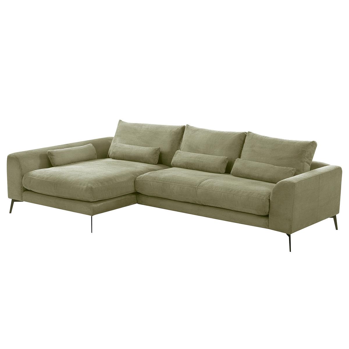 Ecksofa Berlin Cord Olivgrün 172x313 cm - Schwarz/Olivgrün, Design, Textil (172/313cm) - P & B