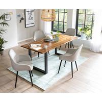 Tischgruppe Hellgrau/Cognac L: 160 cm - Cognac/Hellgrau, MODERN, Holz/Textil (160/85/77cm) - Livetastic