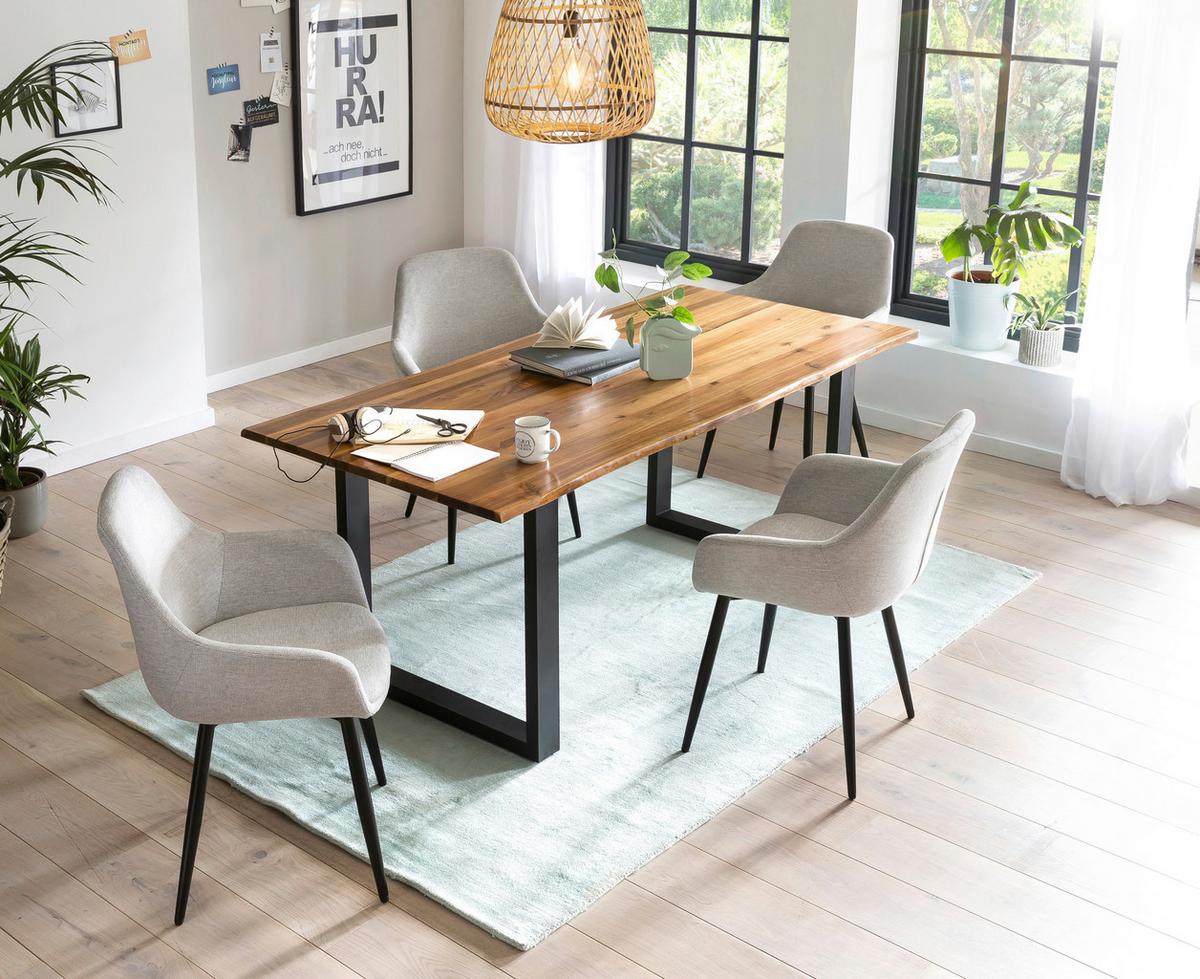 Tischgruppe Hellgrau/Cognac L: 160 cm - Cognac/Hellgrau, MODERN, Holz/Textil (160/85/77cm) - Livetastic