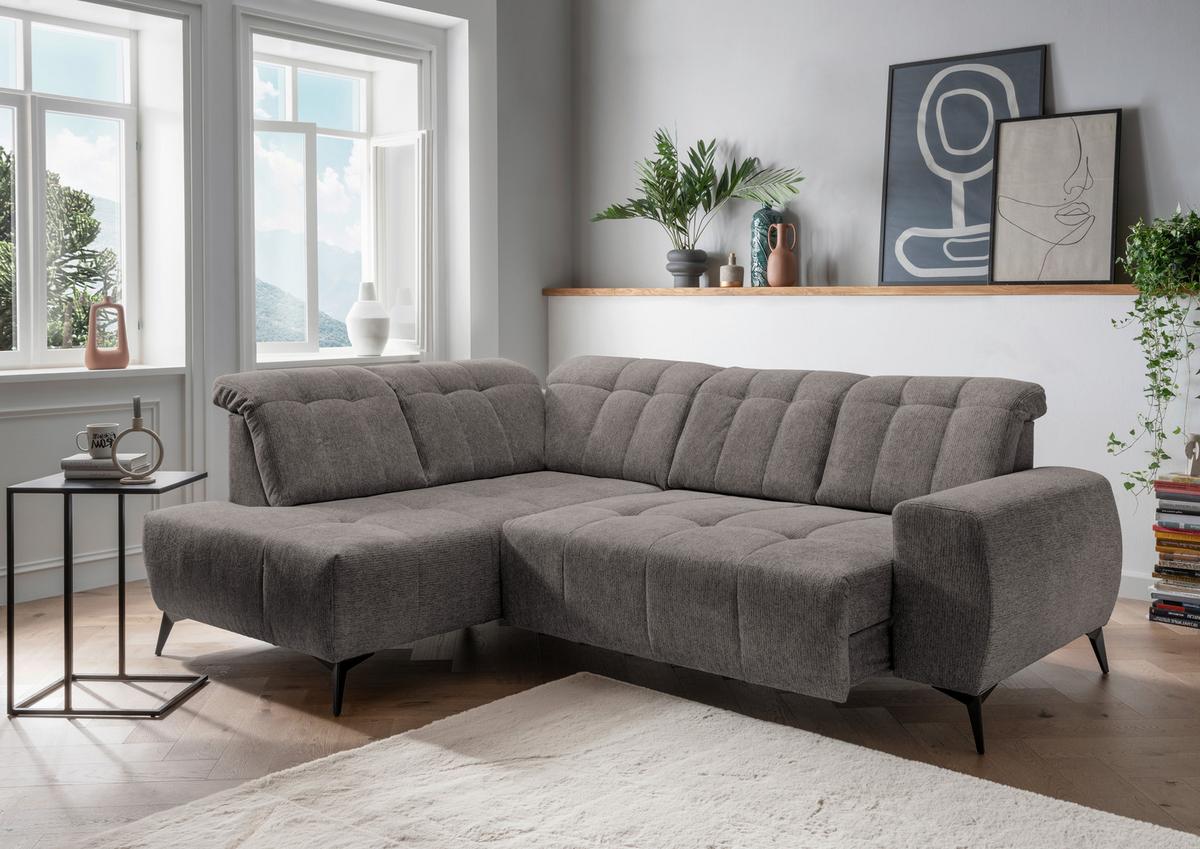 Ecksofa mit USB Anschluss Sano, Graubraun, S: 200x261 cm - Graubraun/Schwarz, MODERN, Textil (200/261cm) - Livetastic