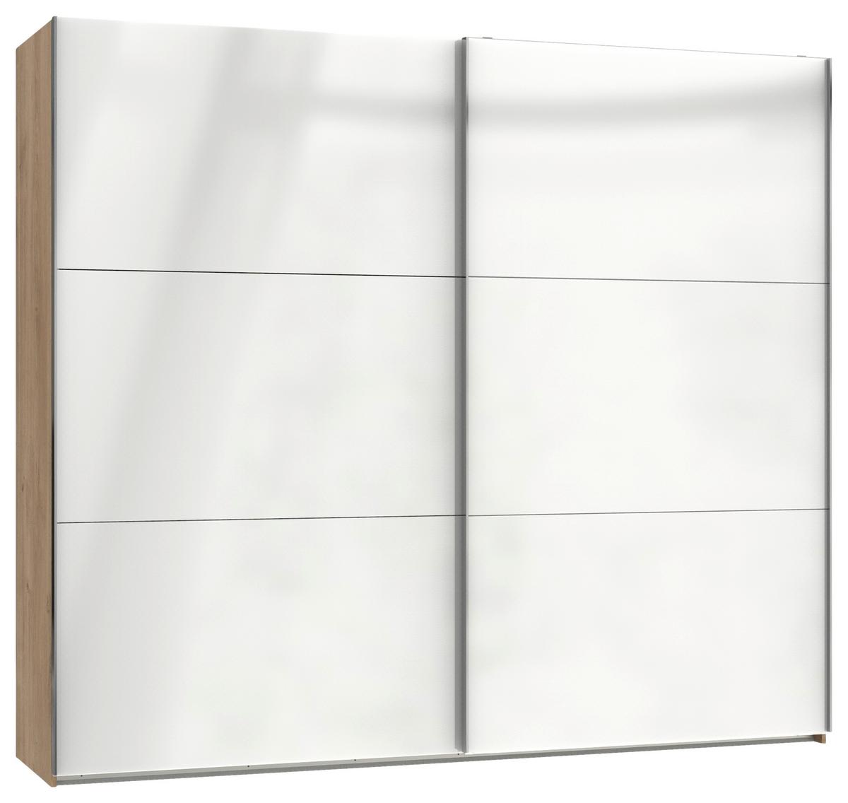 Schwebetürenschrank B: 200 Cm Level Weiß/eichefarben Dekor - Eichefarben/Weiß, MODERN, Holzwerkstoff (200/216/65cm) - MID.YOU