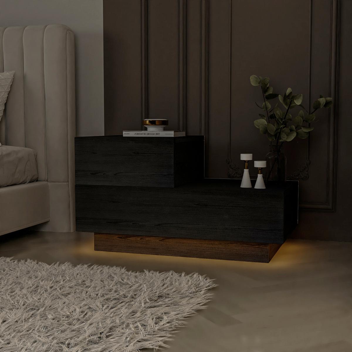 Nachttisch Kayra Schwarz B: 70cm - Schwarz, Design, Holzwerkstoff (70/39/30cm) - Livetastic