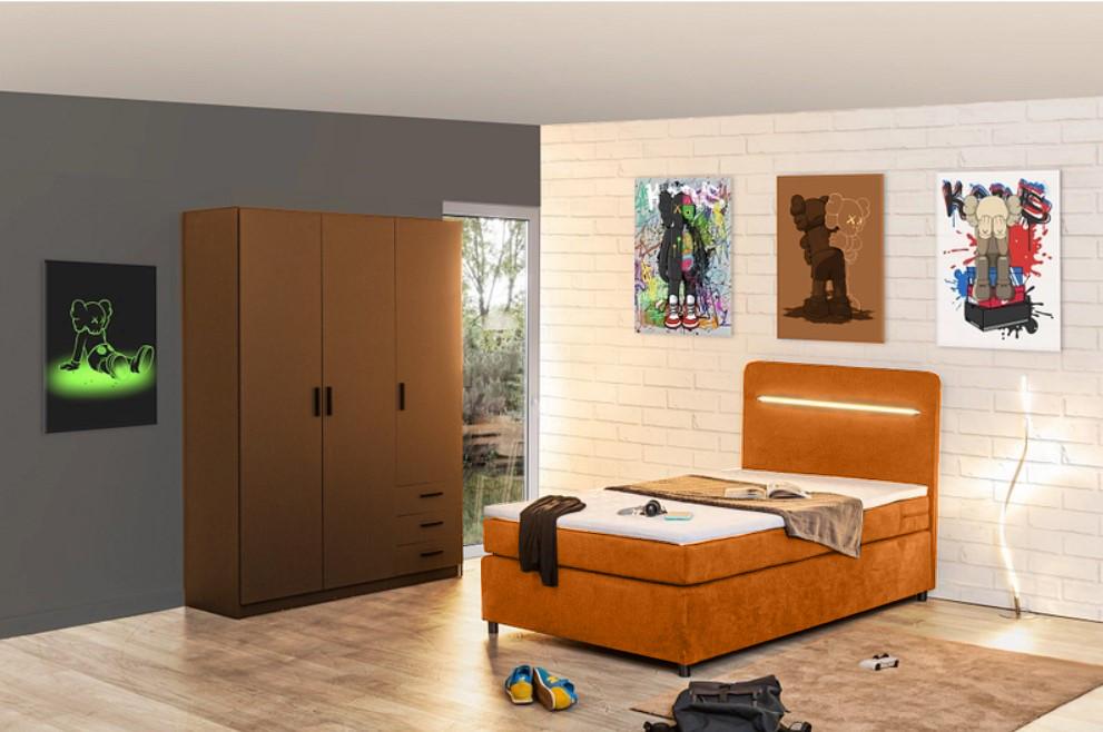 Boxbett Mit Topper 120x200 Cm Stream Honigfarben - Schwarz/Honig, Basics, Textil (120/200cm) - Livetastic