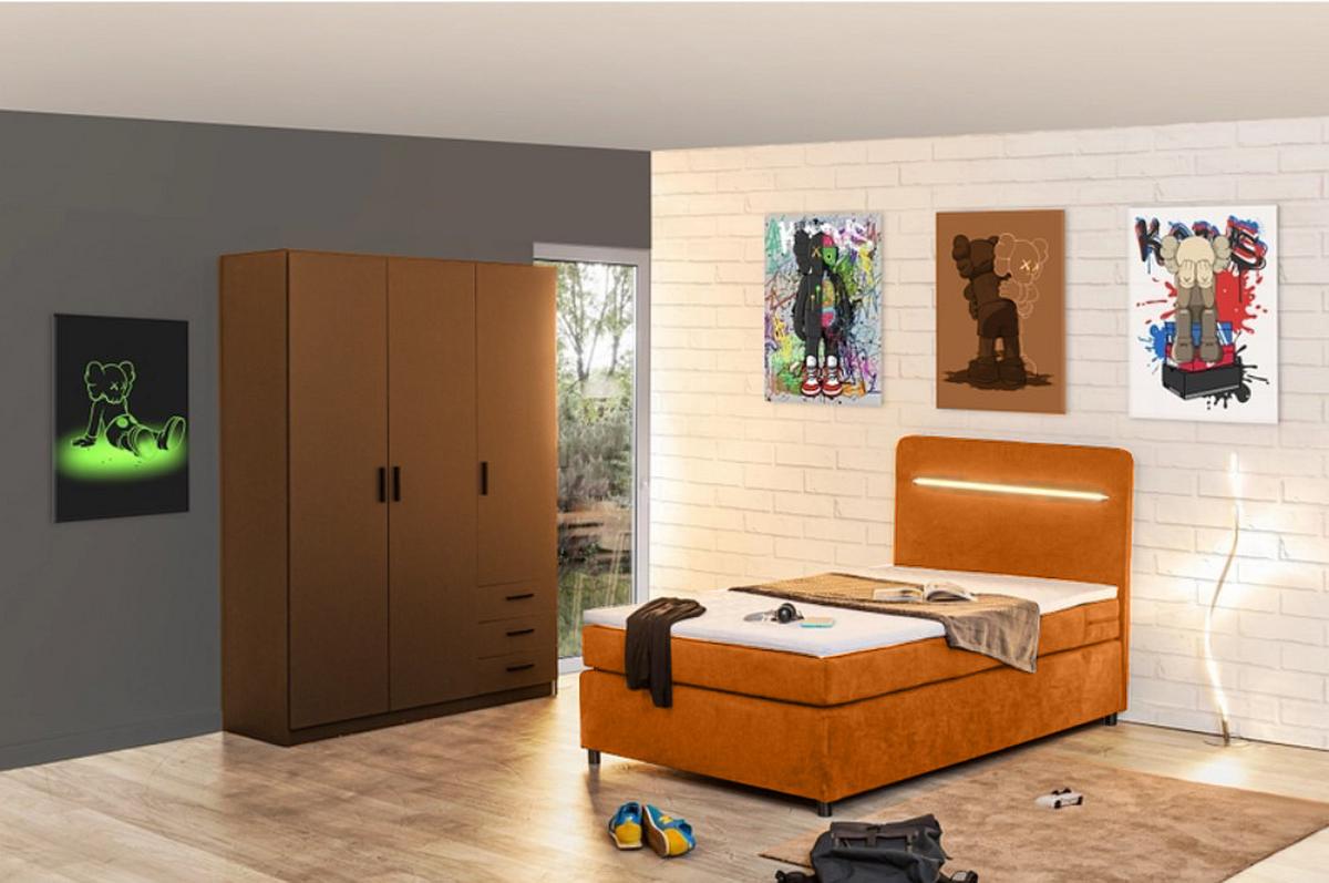 Boxbett Mit Topper & Beleuchtung 120x200 Stream - Schwarz/Honig, Basics, Textil (120/200cm) - Livetastic