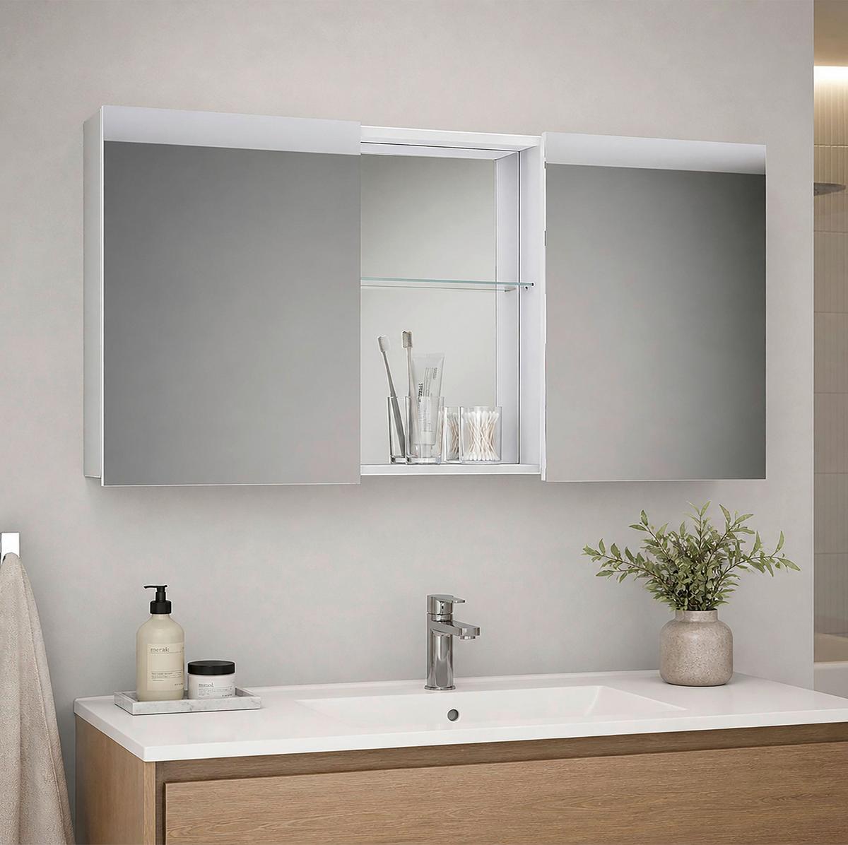 SPIEGELSCHRANK Budasi Honigeiche B: 112 cm - Honigeiche, MODERN, Holzwerkstoff (112/59/12cm) - MID.YOU