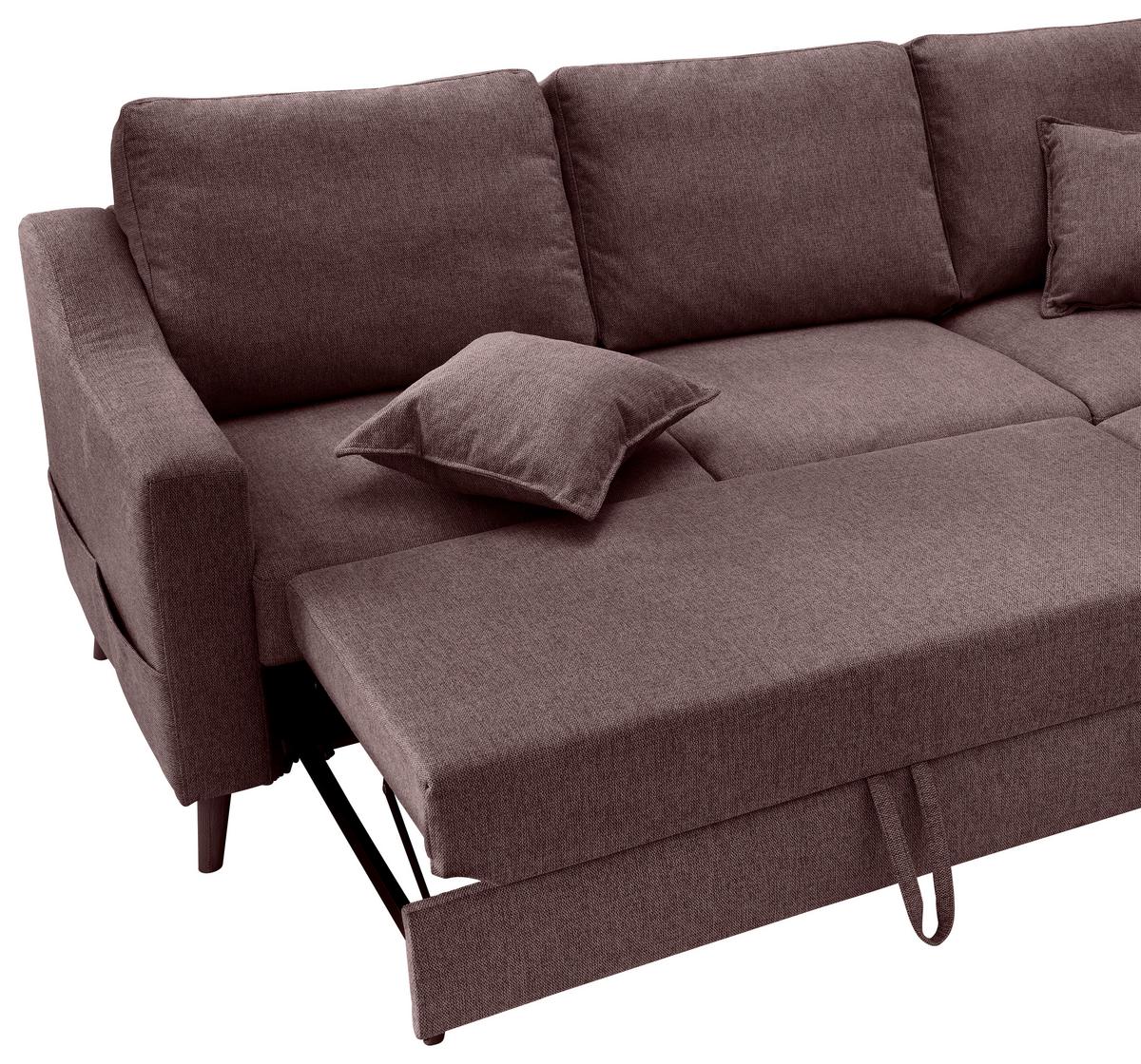Ecksofa mit Schlaffunktion Valentina mit Kissen Bordeaux - Bordeaux/Naturfarben, KONVENTIONELL, Textil (230/200cm) - P & B