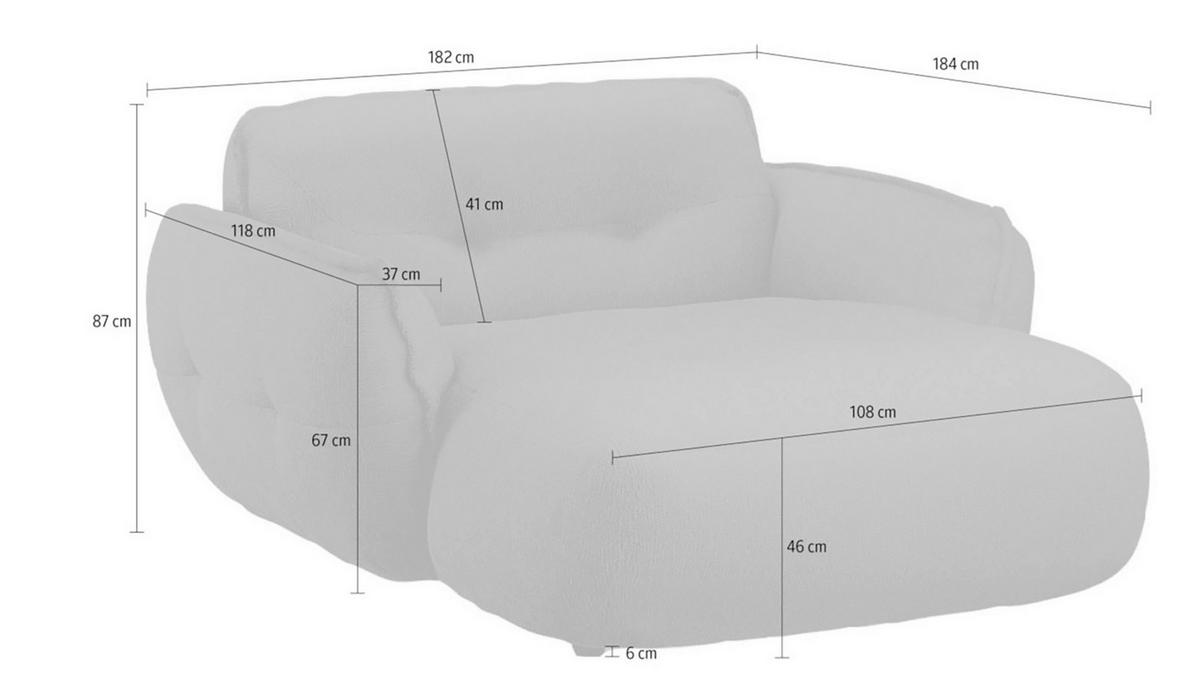 XXL-Sessel Fluffy, Silberfarben B: 182 cm - Silberfarben/Schwarz, MODERN, Textil (182/87/184cm) - Trendmanufaktur