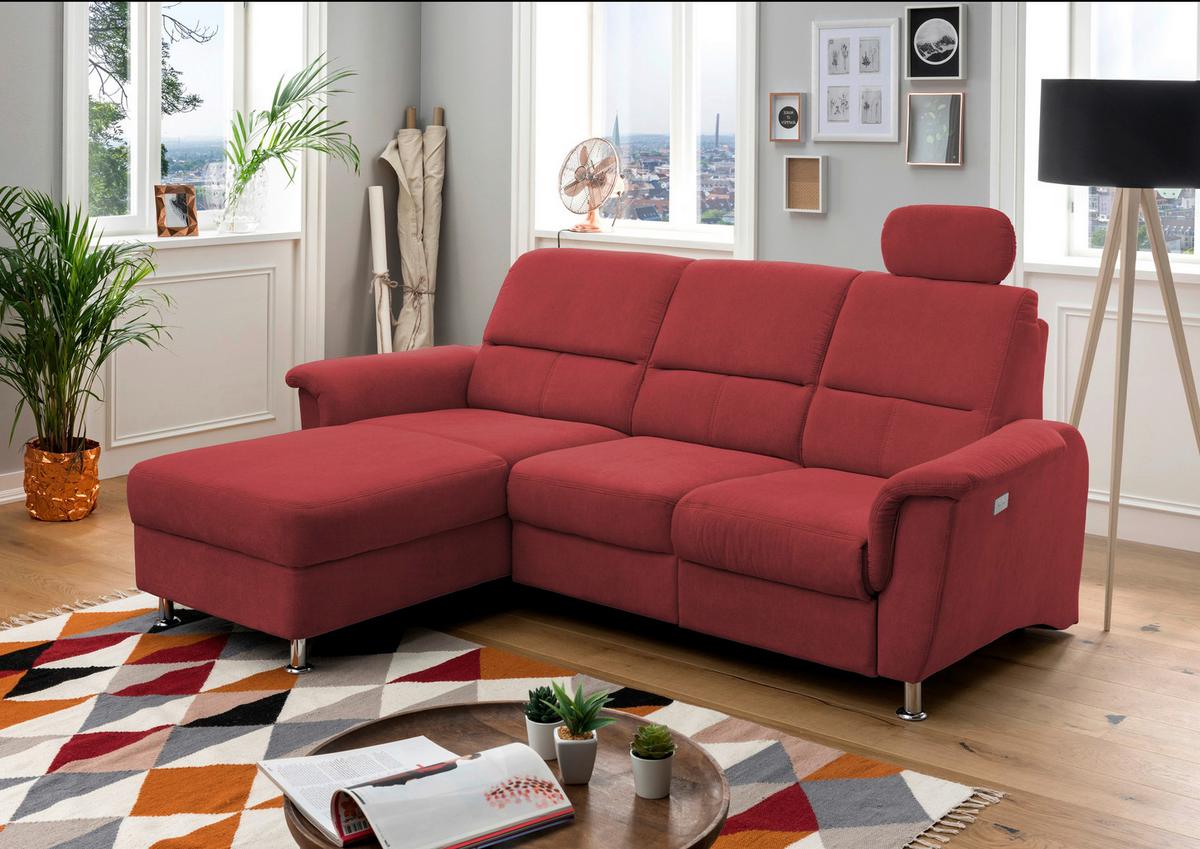 Ecksofa Mit Relaxfunktion + Usb Anschluss Parole, Mikrof. - Chromfarben/Rot, MODERN, Textil (165/231cm) - Livetastic