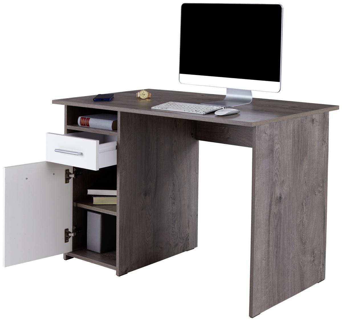 Schreibtischmit Stauraum B 110cm H 74 cm Palermo, Eiche Dekor - Eichefarben/Weiß, MODERN, Holzwerkstoff (110/74/60cm)