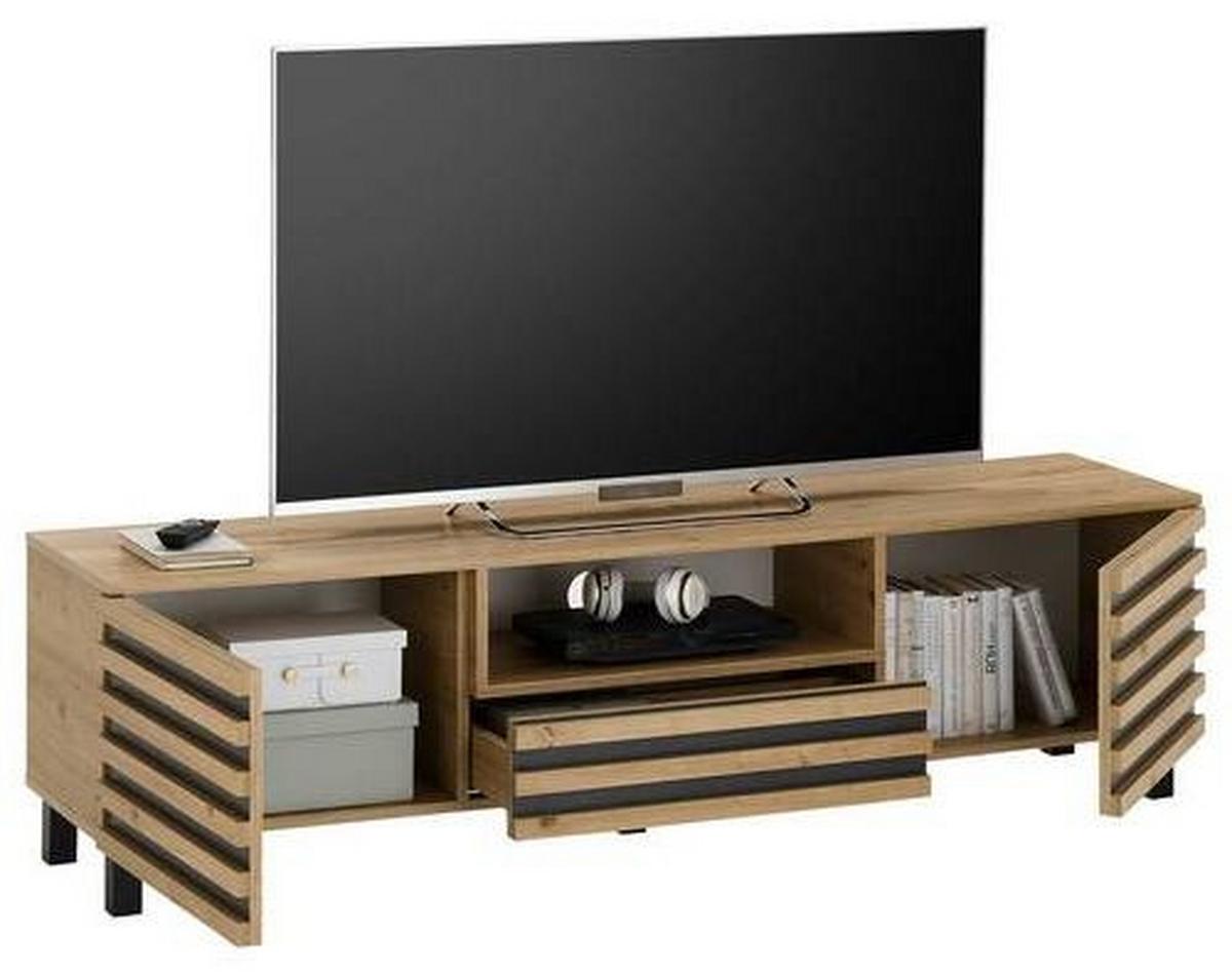 Tv-szekrény Ankara 166/44 Cm - fekete/Artisan tölgy, Design, faalapú anyag (166/44/40cm) - Livetastic