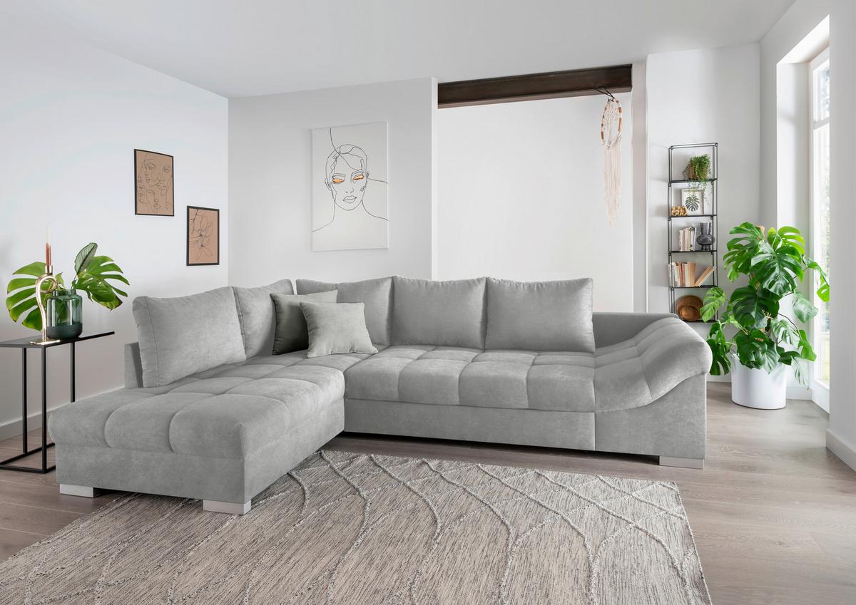 Eckschlafsofa Alvito Hellgrau S: 202/298 cm - Silberfarben/Hellgrau, Design, Textil (202/298cm) - MID.YOU