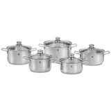 WMF Kochtopfset Diadem Plus 10-teilig - Silberfarben, MODERN, Glas/Metall - WMF
