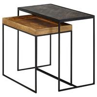 Príručný stolík sada 2ks, masív mango/kov - hnedá, Modern, drevo/kameň (60/30/50cm) - MID.YOU