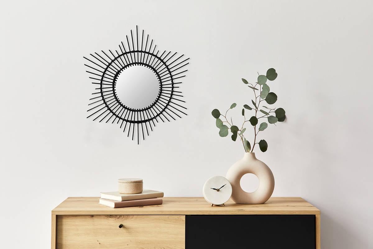 Wandspiegel Aina 52x52 cm Mita Rattan Rahmen - Schwarz, Trend, Glas/Holz (52/52/2cm) - Kayoom