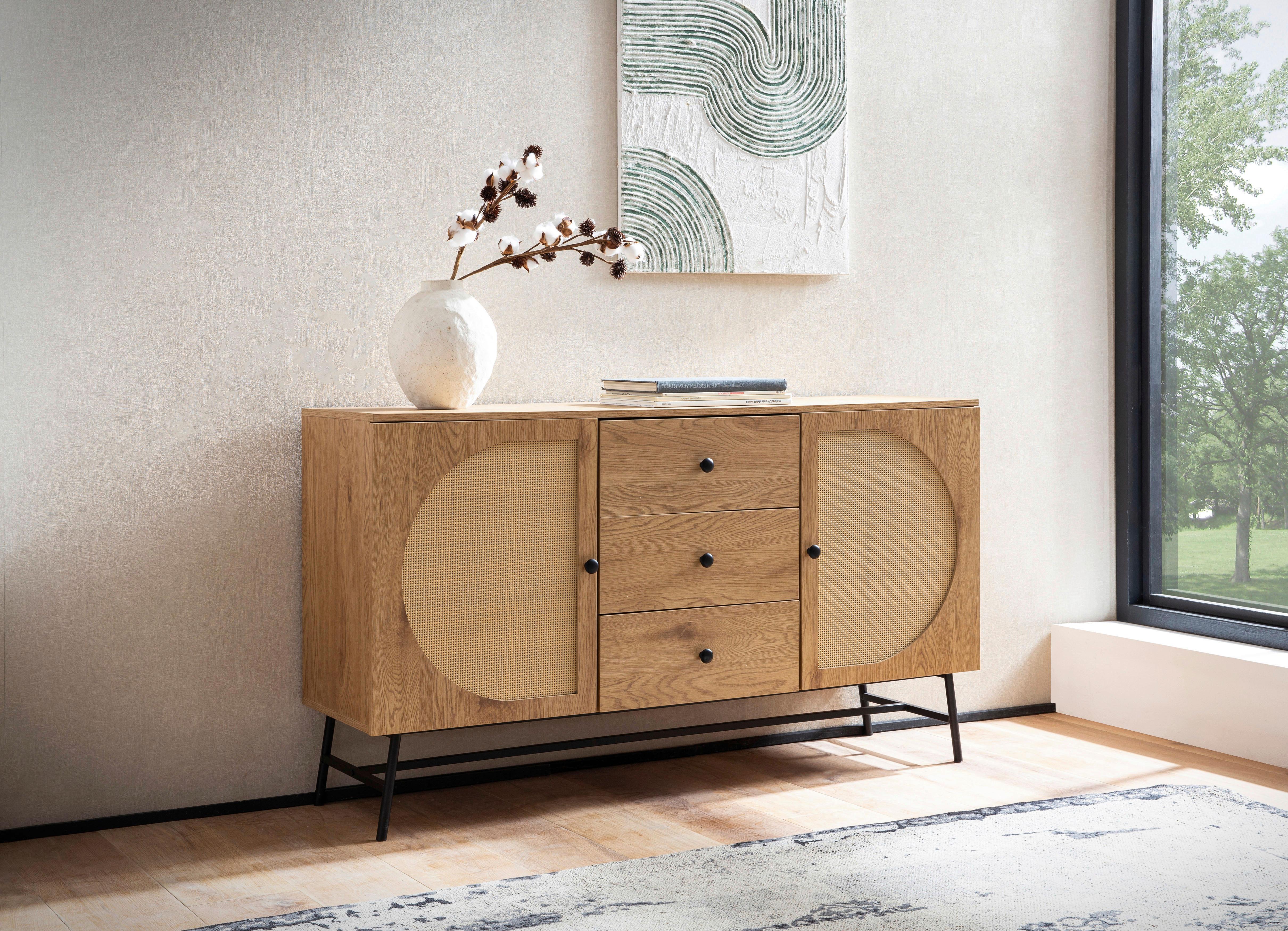 Sideboard Eichefarben B: 140 cm - Eichefarben/Schwarz, Design, Holzwerkstoff (140/80/40cm) - MID.YOU