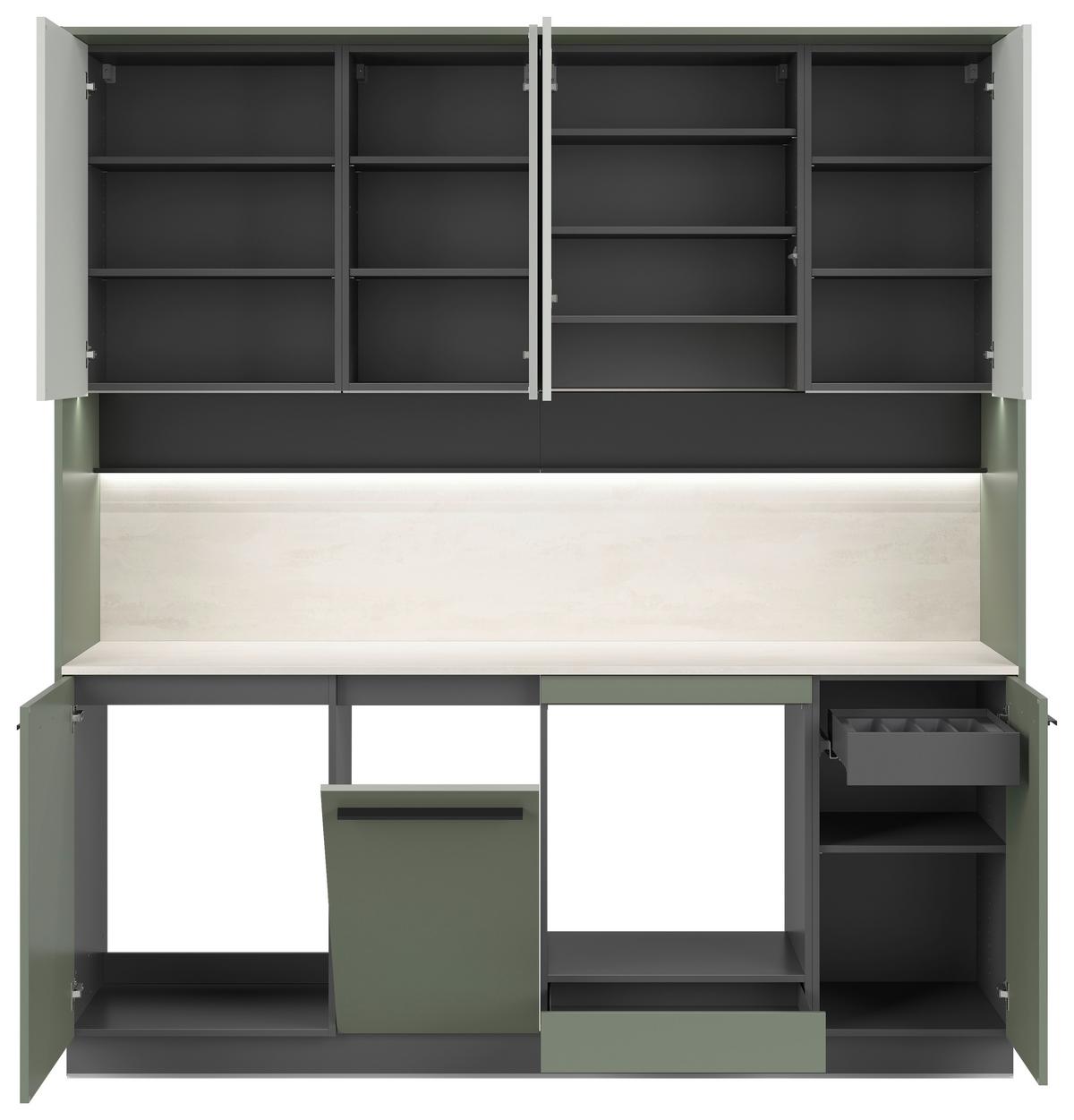 Kuchyňská linka, š.210 cm vr.paspar.a dekor.obkladu - čierna/sivá, Basics, kompozitné drevo/plast (210cm) - Visiona