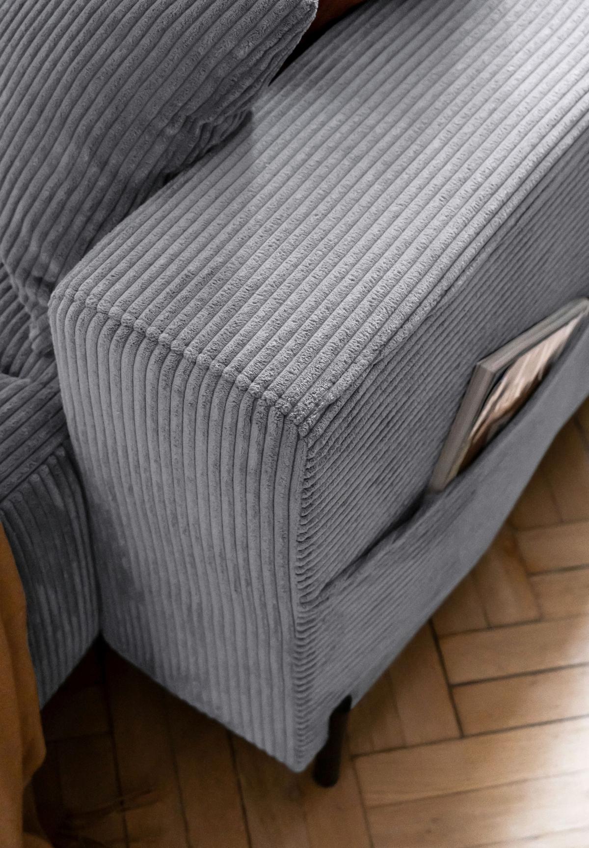 Sedací souprava CÉLINE U, levá, světle šedý manšestr - černá/světle šedá, kov/textil (192/330/165cm) - MID.YOU