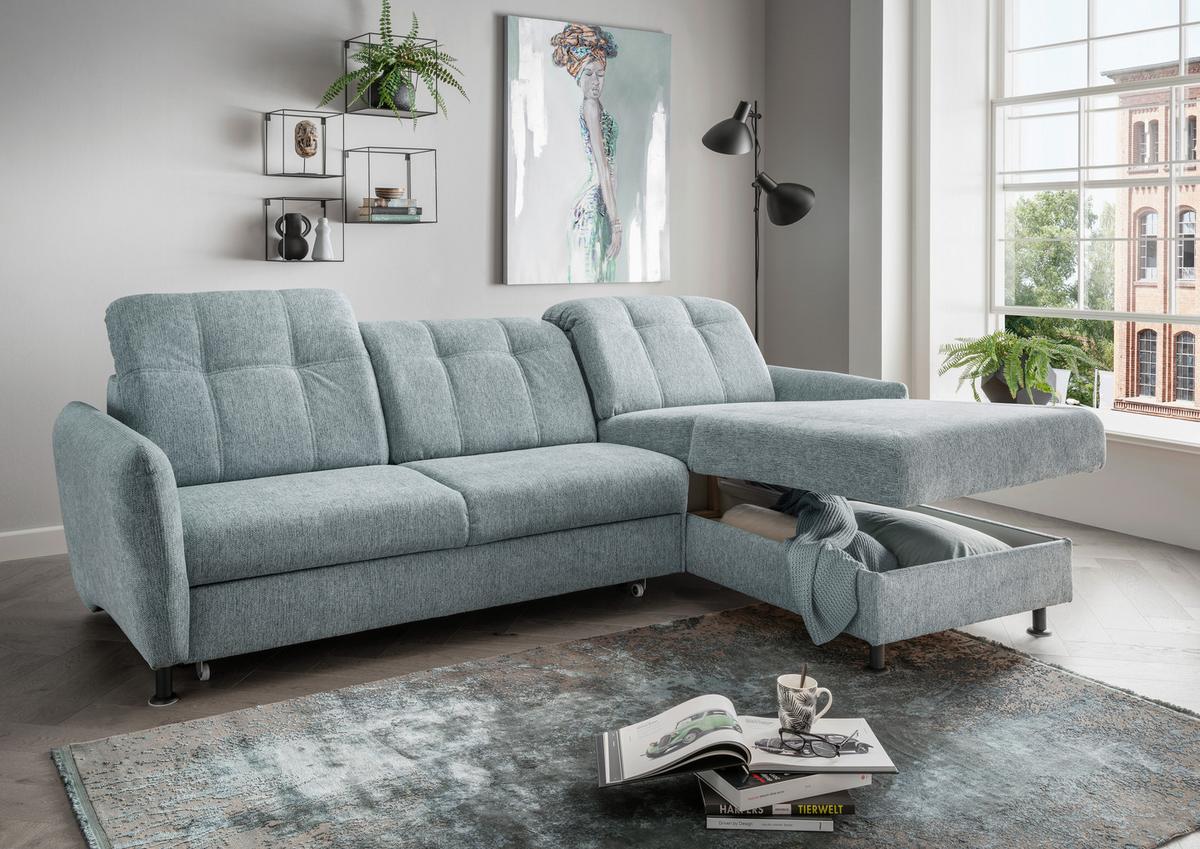 Ecksofa Minori Chenille Mintgrün, S: 267x184 cm - Schwarz/Mintgrün, MODERN, Textil (267/184cm) - Livetastic