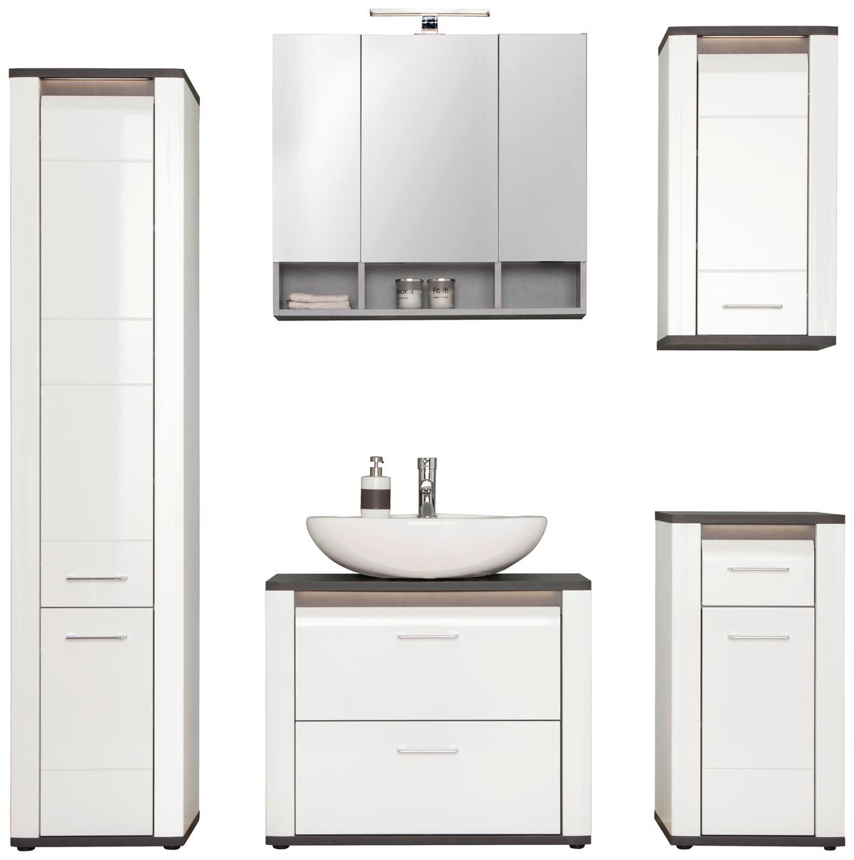 Waschbeckenunterschrank Alassio B: 80 Cm, Weiß - Schwarz/Weiß, MODERN, Holzwerkstoff (80/65,5/33cm) - Luca Bessoni