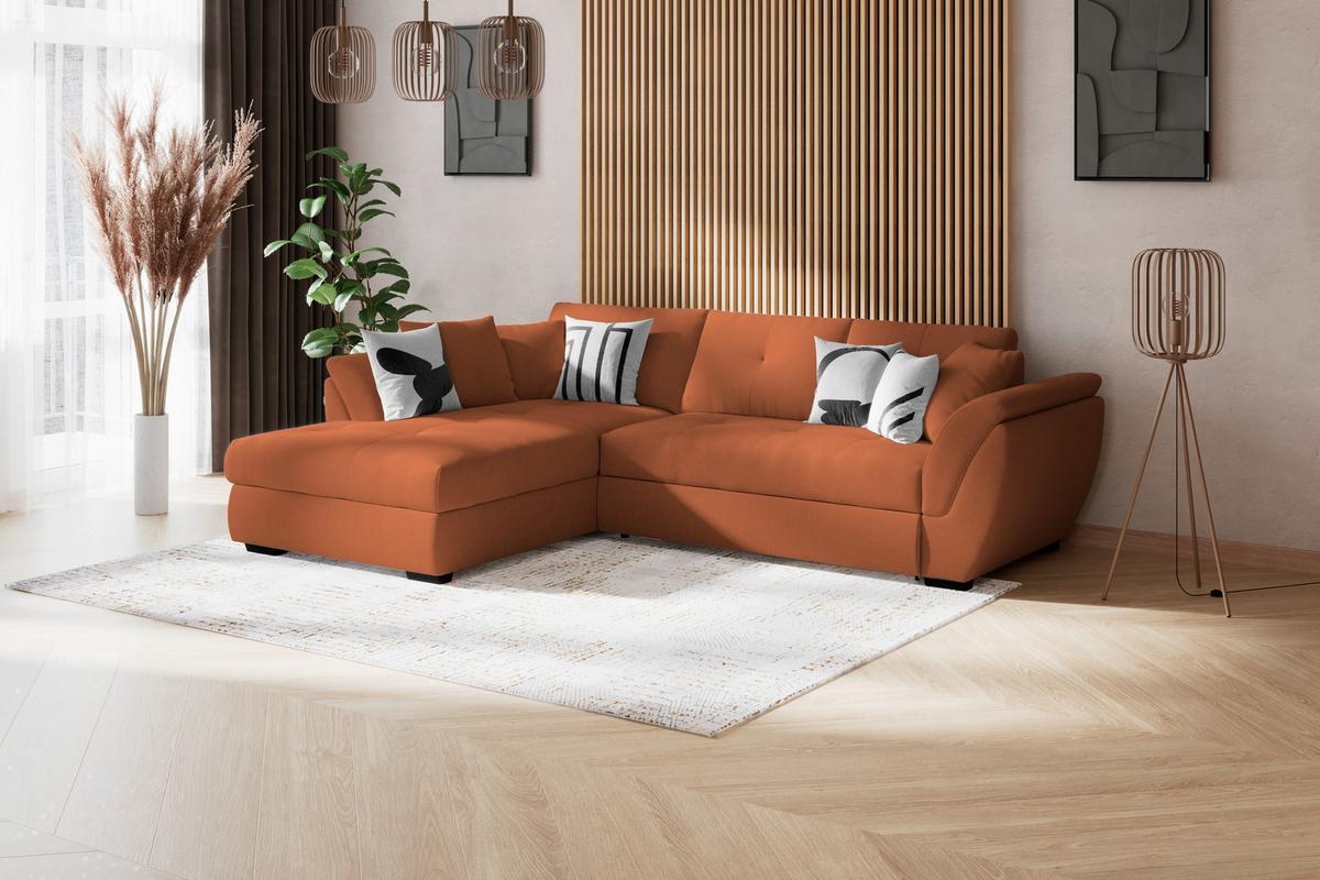 Rohová sedačka BERISSO, ľavá, terakota - čierna/terakotová, Konventionell, textil/plast (187/278cm) - Ondega