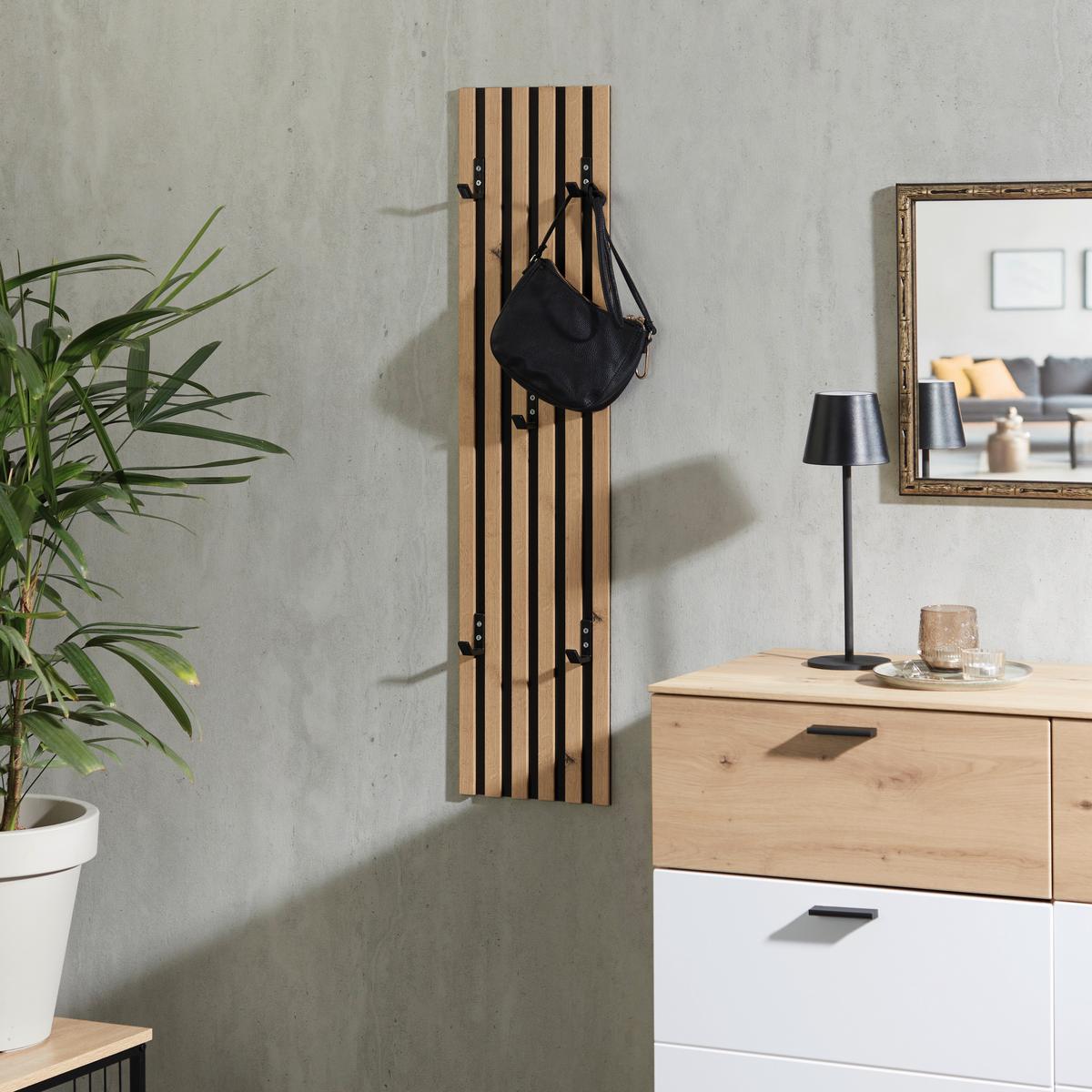 Garderobenpaneel Alvorakustik Eichefarben B: 23,5 Cm - Eichefarben/Schwarz, Trend, Holzwerkstoff (23,5/100/8,3cm)