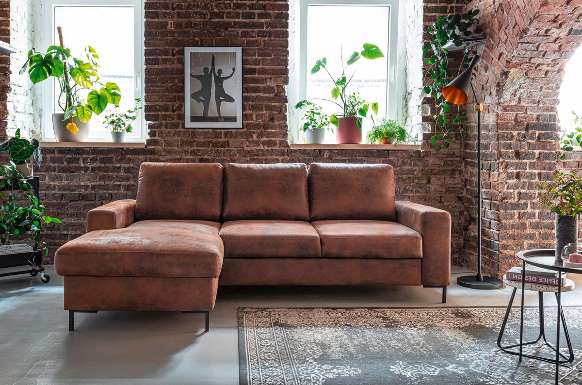 Ecksofa Lofty Lilly Vintage - Schwarz/Braun, MODERN, Textil (149/236cm) - MID.YOU