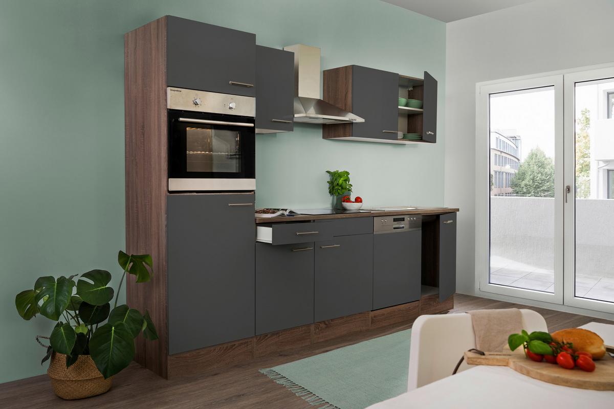 Küchenzeile ohne Geräte B: 280 cm Grau/Eiche Dekor - Eichefarben/Grau, Basics, Holzwerkstoff (280/205/60cm) - Respekta