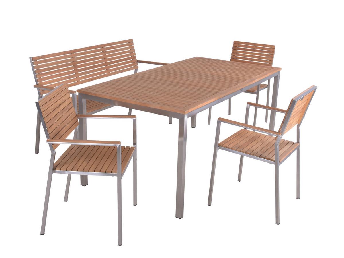 Gartentischgruppe Denver - Silberfarben/Braun, Basics, Holz/Kunststoff (190/75/280cm) - Gardenson