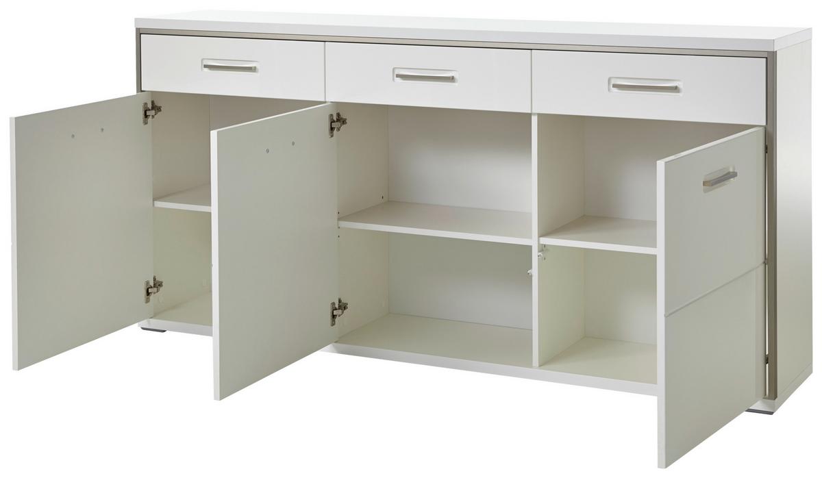Sideboard 184 cm Trento Silberfarben/Weiß - Weiß Hochglanz/Silberfarben, Design, Holzwerkstoff/Metall (184/89/45cm) - Livetastic