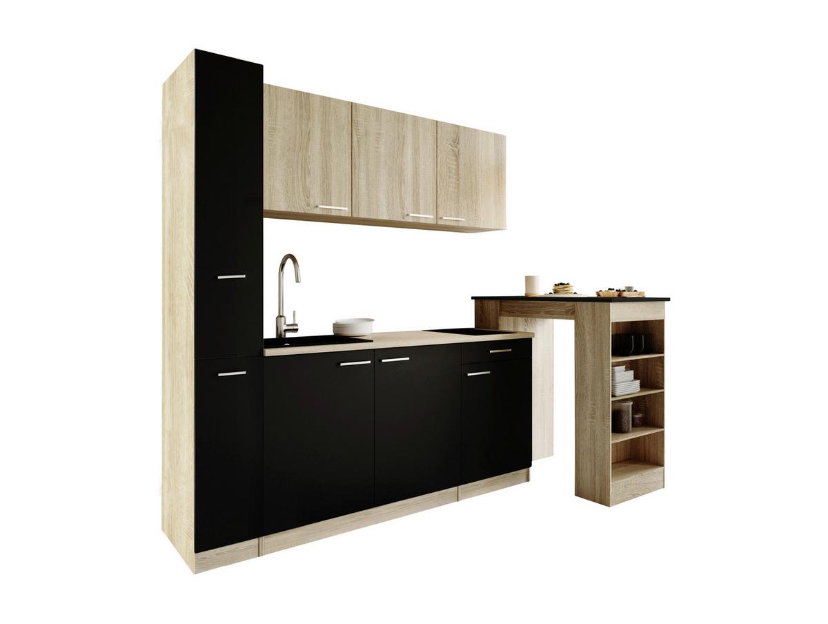 KÜCHENBLOCK Ingrid, Schwarz B: 180 cm - Eichefarben/Schwarz, Design, Holzwerkstoff (180cm) - Respekta