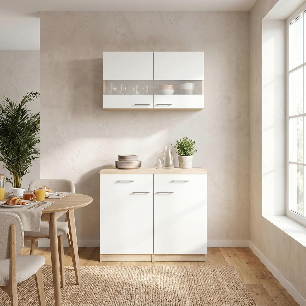 BUFFET Merle Weiß/Eiche Dekor B:100cm - Eichefarben/Weiß, Basics, Glas/Holzwerkstoff (100/200/60cm) - Respekta