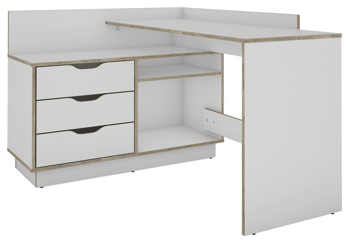 Eckschreibtisch Belfast - Weiß/Sonoma Eiche, MODERN, Holzwerkstoff (129/105/84cm) - MID.YOU