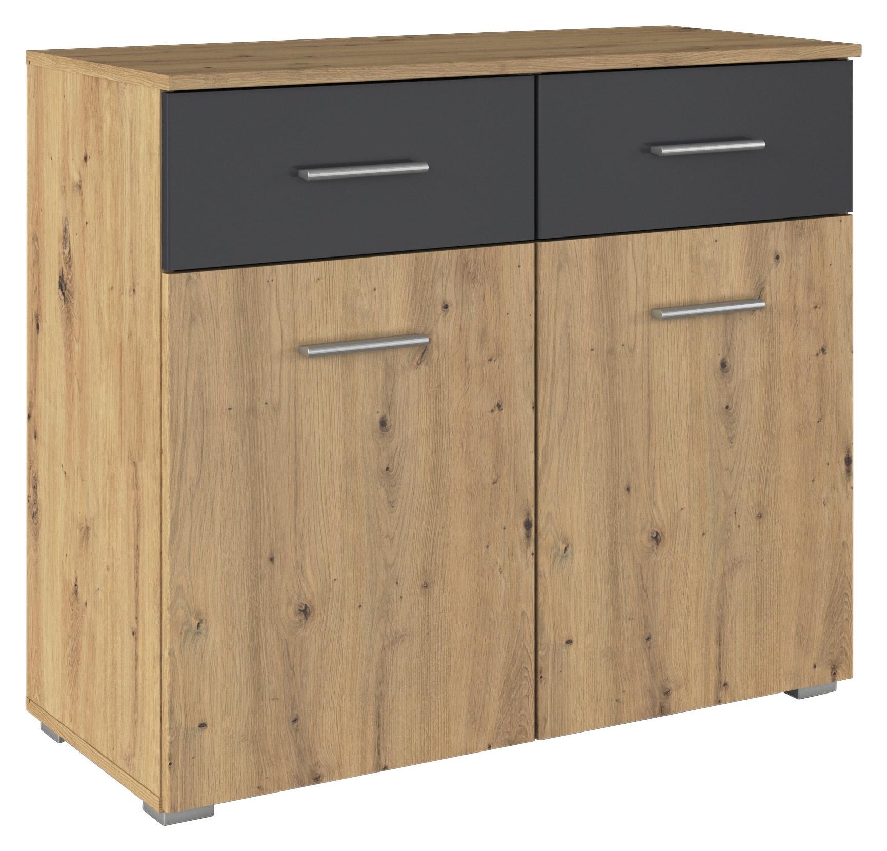 Kommode Foster - Alufarben/Eiche Artisan, KONVENTIONELL, Holzwerkstoff (93/81/42cm)