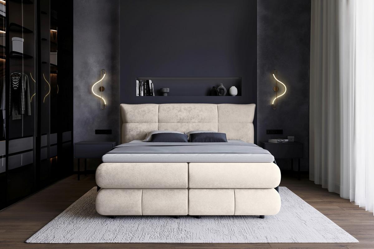 Boxspringbett Carmelo Beige 180x200 H5 - Beige/Schwarz, Trend, Textil (180/200cm)