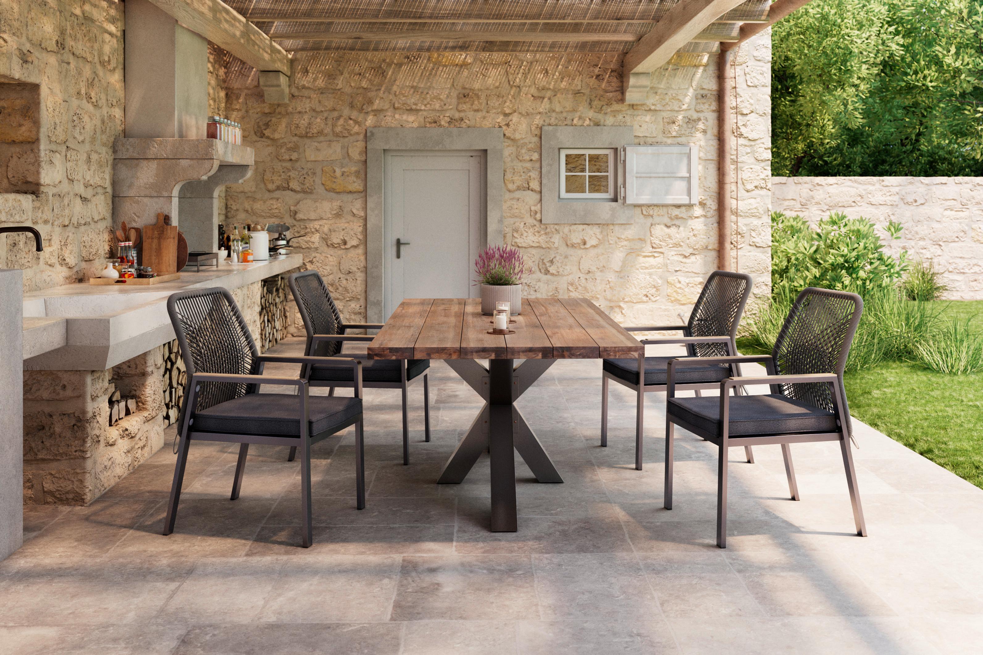 Gartentisch Stockholm Akazienholz L 200cm - Schwarz/Akaziefarben, MODERN, Holz/Metall (200/100/76cm) - Beldano