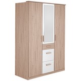 Drehtürenschrank mit Spiegel + Laden 135cm Cariba, Eiche/Weiß - Eichefarben/Weiß, Design, Glas/Holzwerkstoff (135/199/58cm) - MID.YOU
