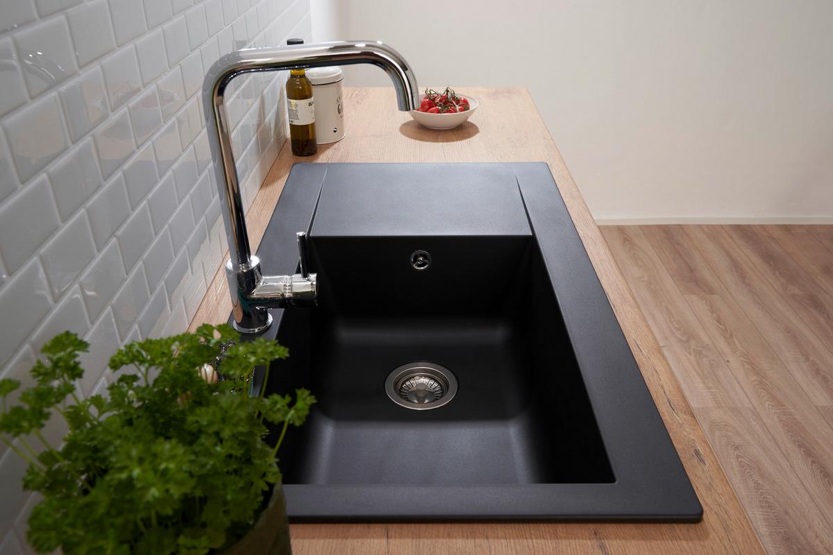 Spüle Respekta Einbauspüle Denver - Schwarz, Trend, Glas/Kunststoff (86/20/50cm) - Respekta