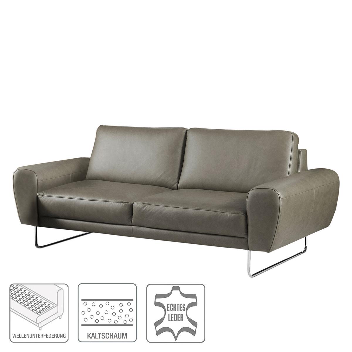 2-Sitzer-Sofa Spring Grau Chrom B: 177 cm - Chromfarben/Grau, Design, Leder (177/85/92cm) - Livetastic