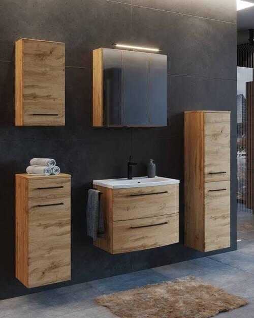 Midischrank Manchester B: 30 cm Eiche Wotan Dekor - Eichefarben/Schwarz, MODERN, Holzwerkstoff (30/130/35cm) - Held