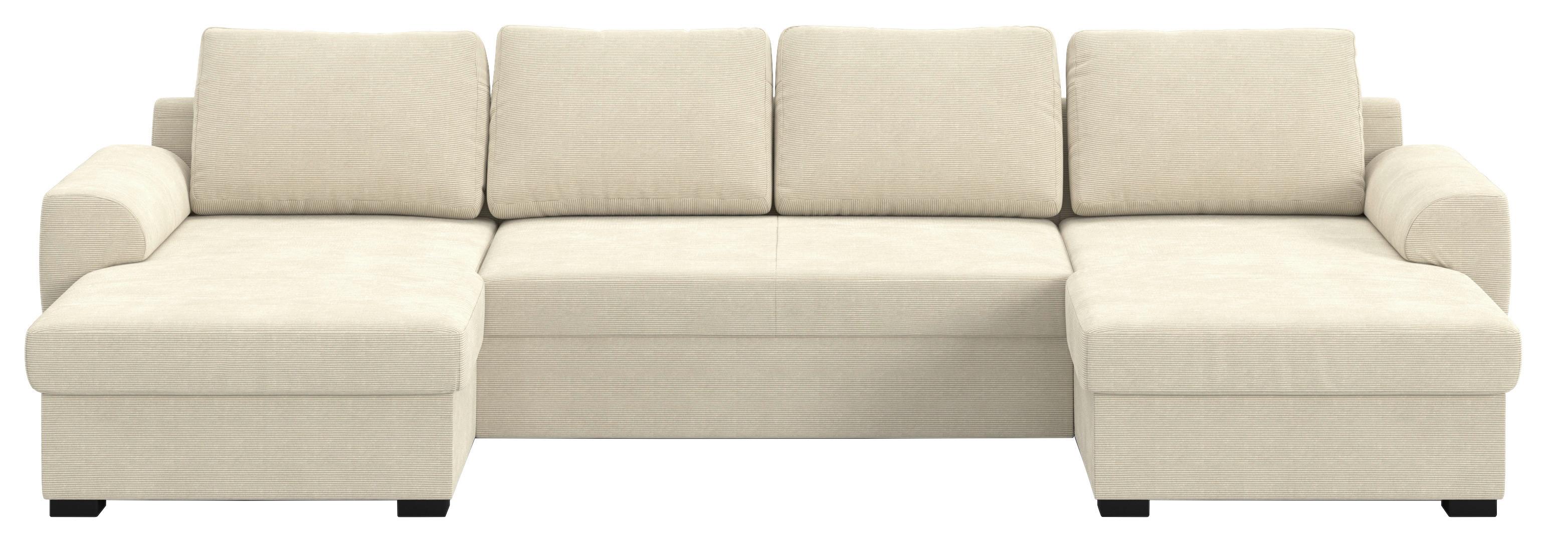 Wohnlandschaft m. Bettfunktion Cord beige, B:327cm - Beige/Schwarz, Trend, Textil (154/327/86cm) - MID.YOU