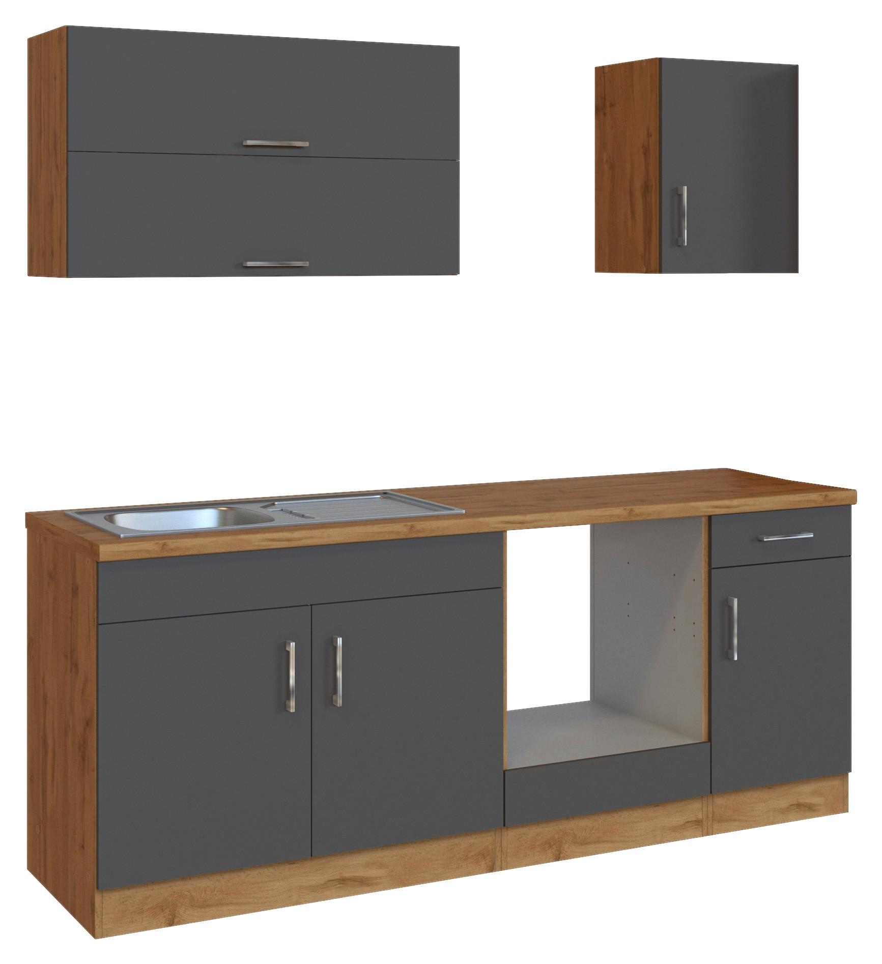Küchenzeile Sorrento ohne Geräte 210 cm Anthrazit - Anthrazit/Eiche Wotan, MODERN, Holzwerkstoff (210cm) - Held